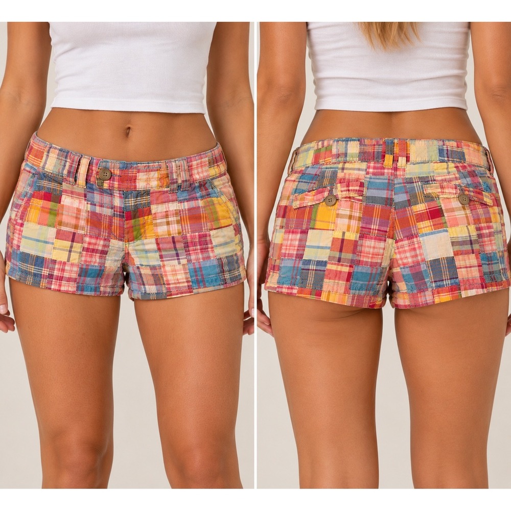 American Eagle Vintage Y2K Low Rise Patchwork Shorts Boho Preppy READ Womens 8